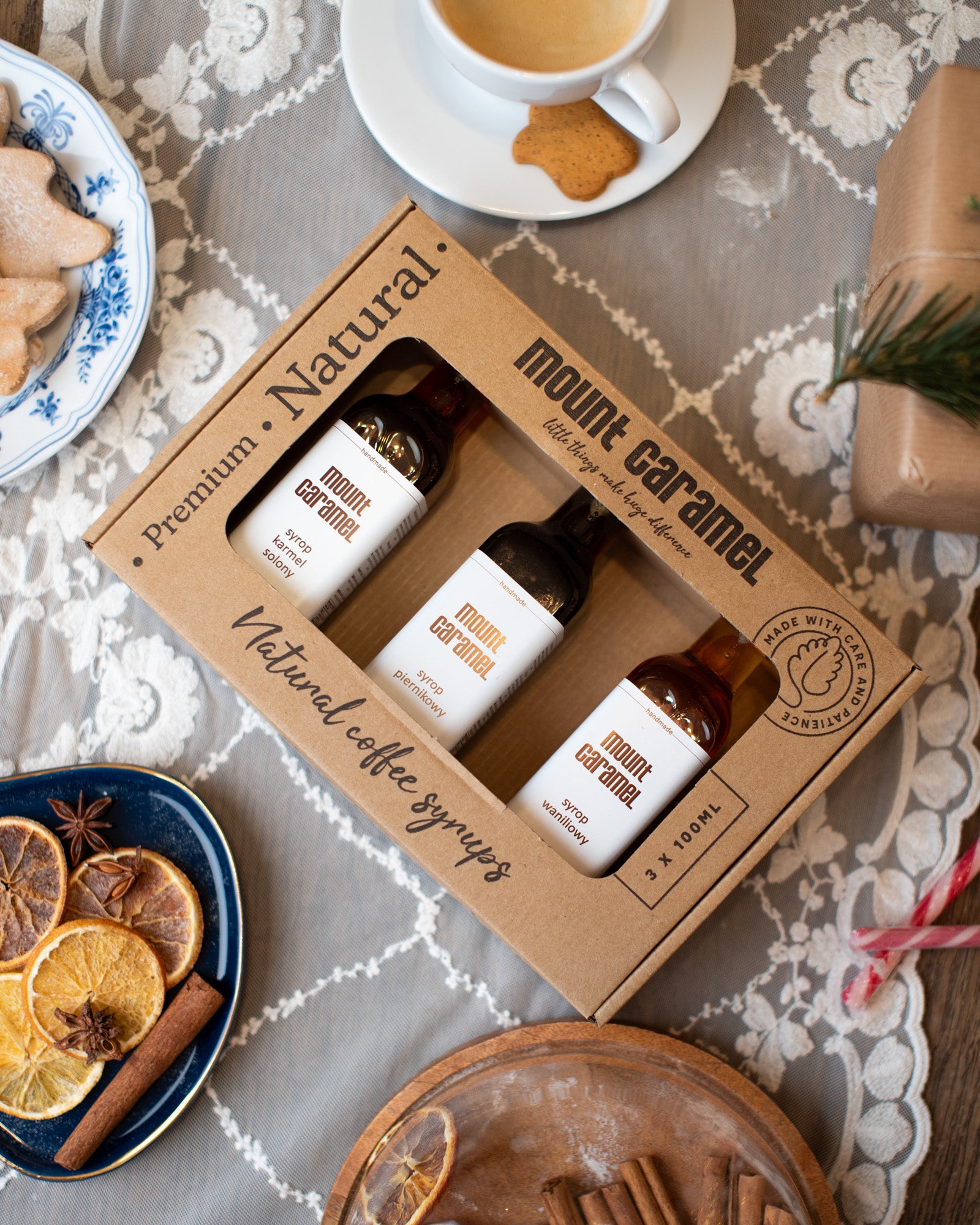 Zestaw Syropów Mount Caramel - karmelowy + malina w czekoladzie + różany 3 x 100ml